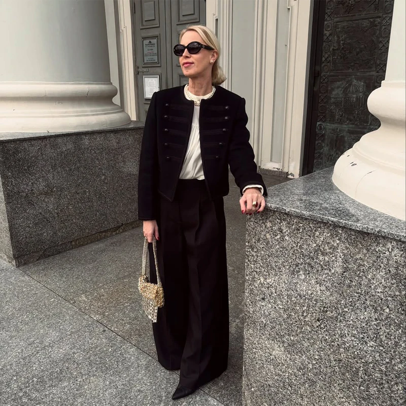 Black Short Baroque Jacket Women Elegant Stand Collar Pearl Buttons Military Jackets 2026 Spring Fashion Lady Daily Street Coat 11 Se23b0c5de78f40b0ba9aae1eb1227f7aG