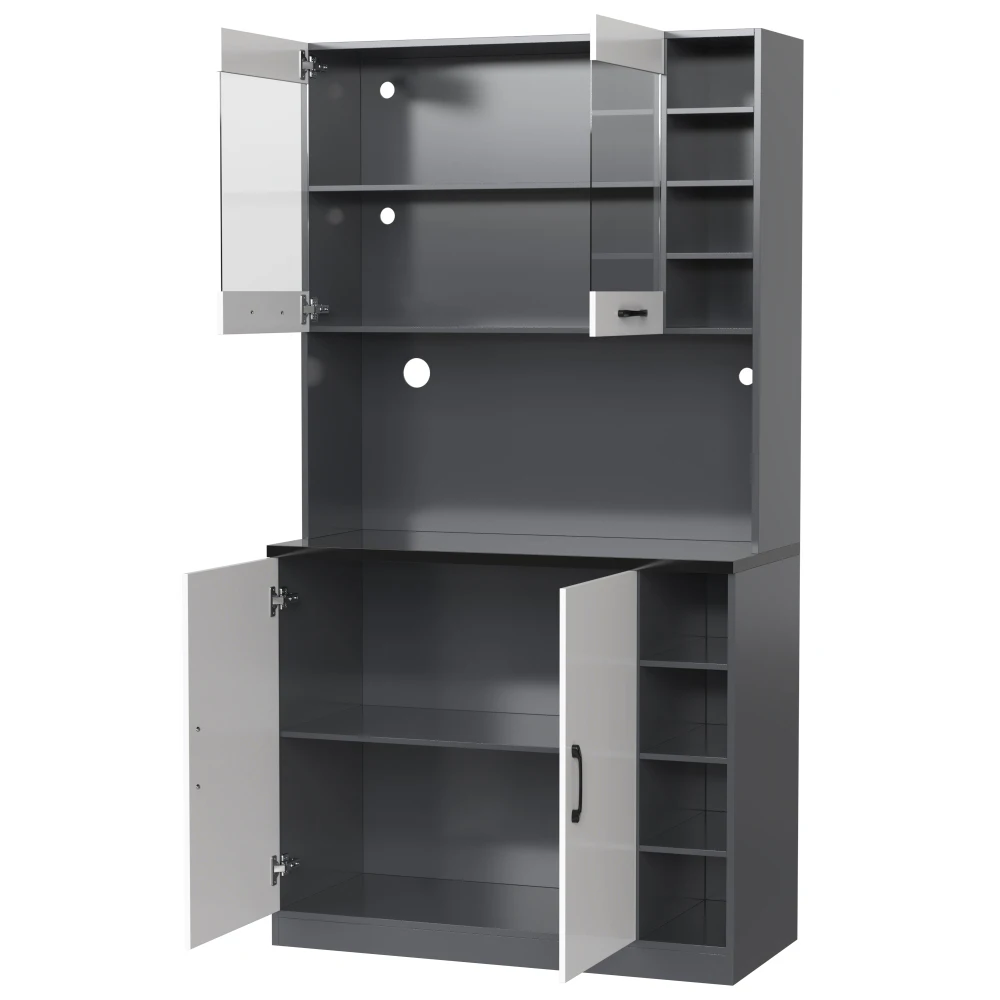 Küchenbuffetschrank mit LED-Leuchten | Freistehendes Highboard aus Holz | Großer Mikrowellenraum und verstellbarer Stauraum | Kabellöcher. – Detail 27