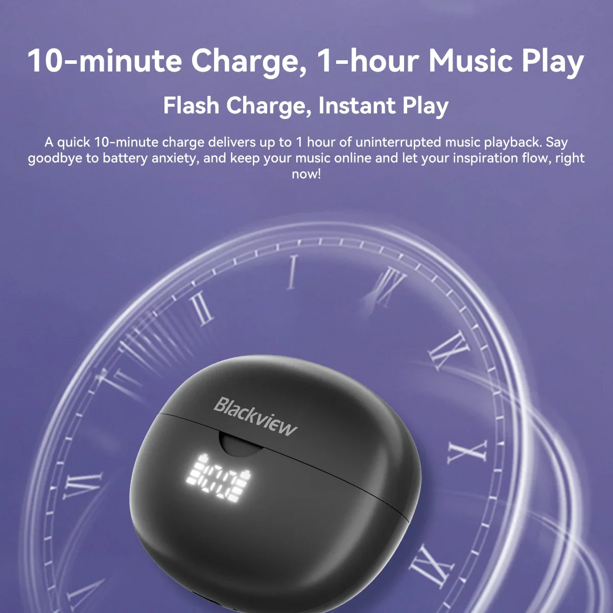 Blackview AirBuds 13  Wireless Ear Clip Headset with LED Display IPX7 Waterproof, Bluetooth 5.4 Sports Earphones with Mic,400mAh