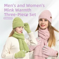 Thickened Winter Knitted Woolen Hat Women's Warm Ear Protection Hat with Fleece Scarf Three-Piece Set Knitted Cap