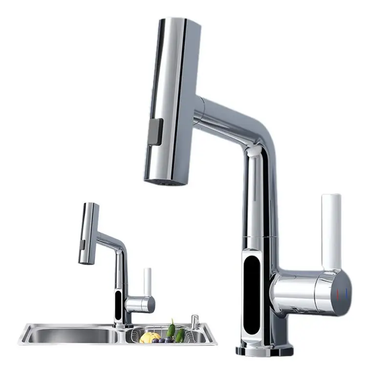 

Смеситель с распылителем, гибкий выдвижной кран, настенный диспенсер горячей и холодной воды, для кухонной раковины и ванной комнаты