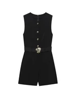 Women's Fashion Belted Sleeveless Button-Up Playsuit with Front Pockets Stylish Female Jumpsuit for Casual Wear