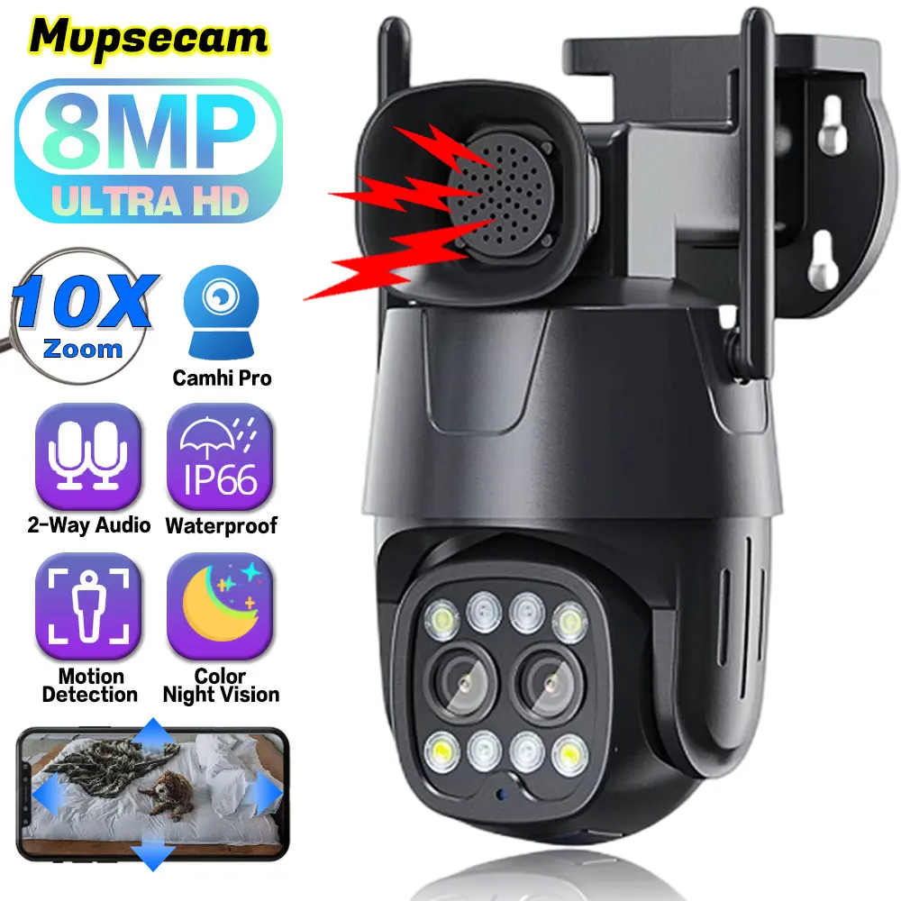

4K 8MP HD 10X PTZ WIFI Surveillance Camera Auto Tracking Loudspeaker Color Night Vision Camhi Smart Wi-Fi Security CCTV Camera