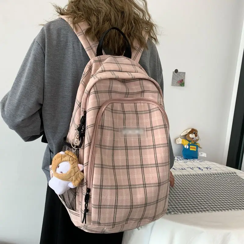 

Japanese Preppy Junior High School Teenager Student High-capacity Schoolbag Vintage Plaid Simple Back Pack Travel Backpack