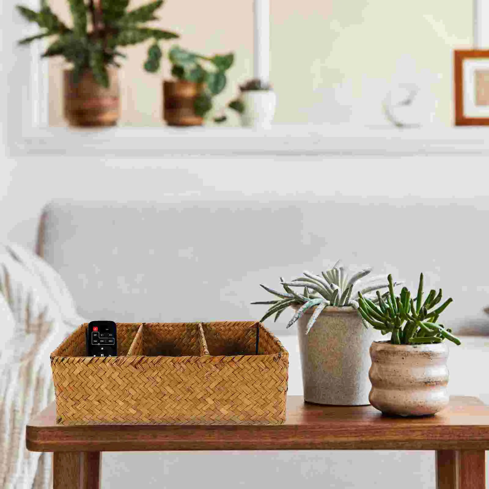 

Wicker Basket Woven Organizer Sundries Organizing Multifunction Desktop Pp For Storage Imitation Rattan