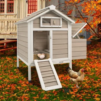 Outdoor Chicken Coop with Removable Trays, Wooden Rabbit Hutch and Poultry Cage featuring Nesting Box, Suitable for Indoor Hen H 1