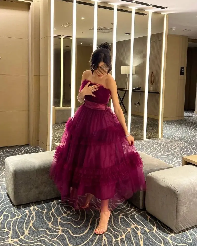 

Noble Purple A-Line Prom Dress Short Sleeves With Ankle Length Evening Summer Elegant Party Dress For Women2023