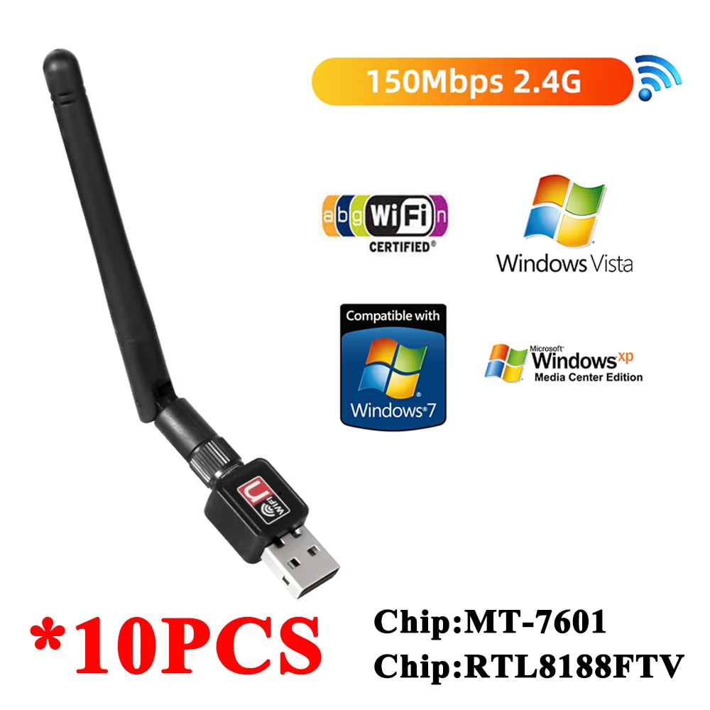 10 Pces Wifi Adaptador 150mbps 2.4ghz Antena 802.11n/G Ethernet Wi.
