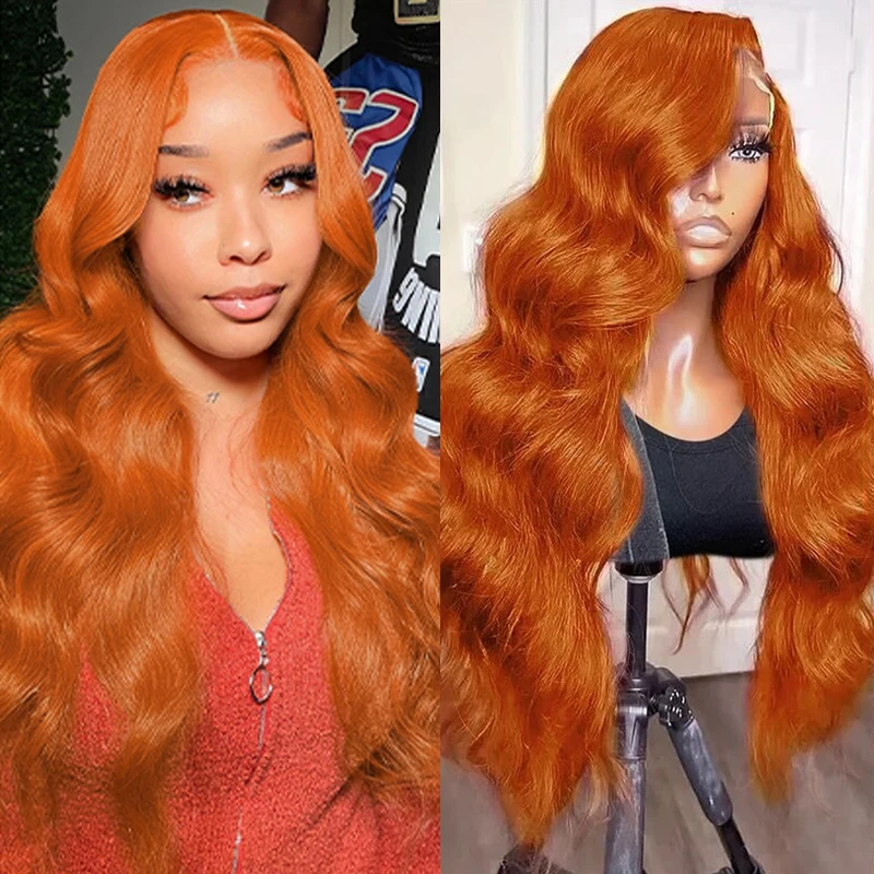 Ginger Orange 13x6 Lace Front Wigs Human Hair 200% Density Body Wave Wig 350 Colored Human Hair Wig Pre Plucked 2