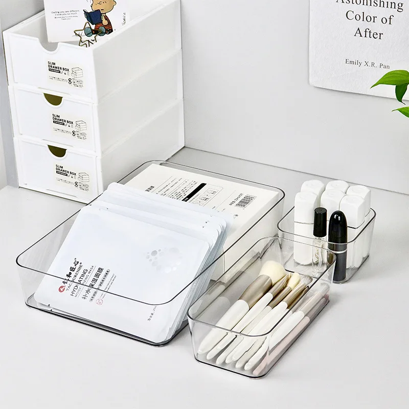 Transparent Box Storage Organizer Desk Plastic Storage Box Container Drawer Organizer Table Jewelry Box Makeup Organizer Boxes