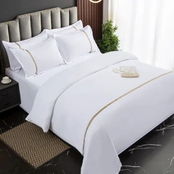 Nuovo set trapunta singola bianca pura in quattro pezzi per hotel in twill addensato da 140 g, letto e colazione per hotel 1