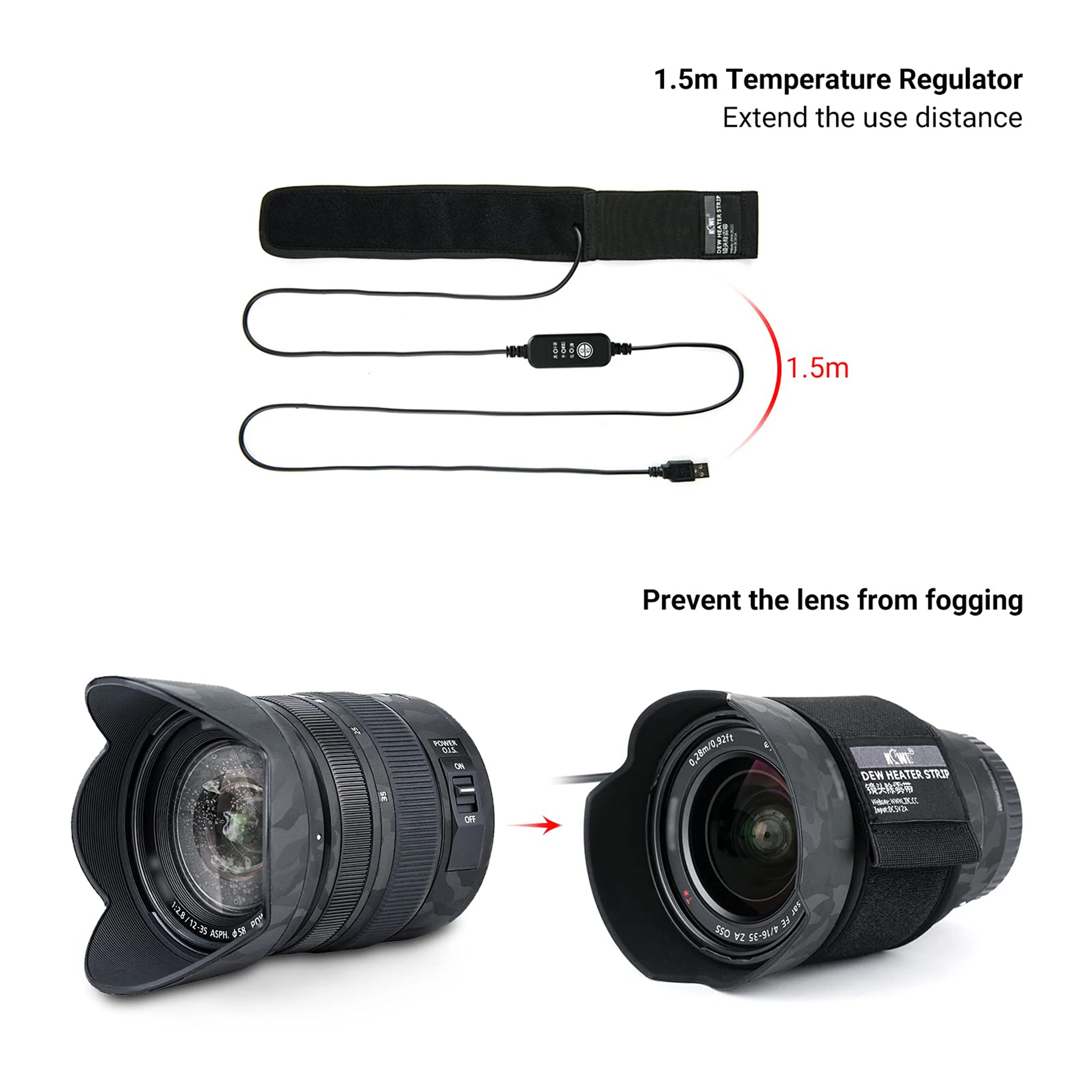 조절식 DSLR 카메라 렌즈 이슬 히터 스트립, USB 렌즈 워머 히터, 사진 촬영 온도 조절 이슬 히터