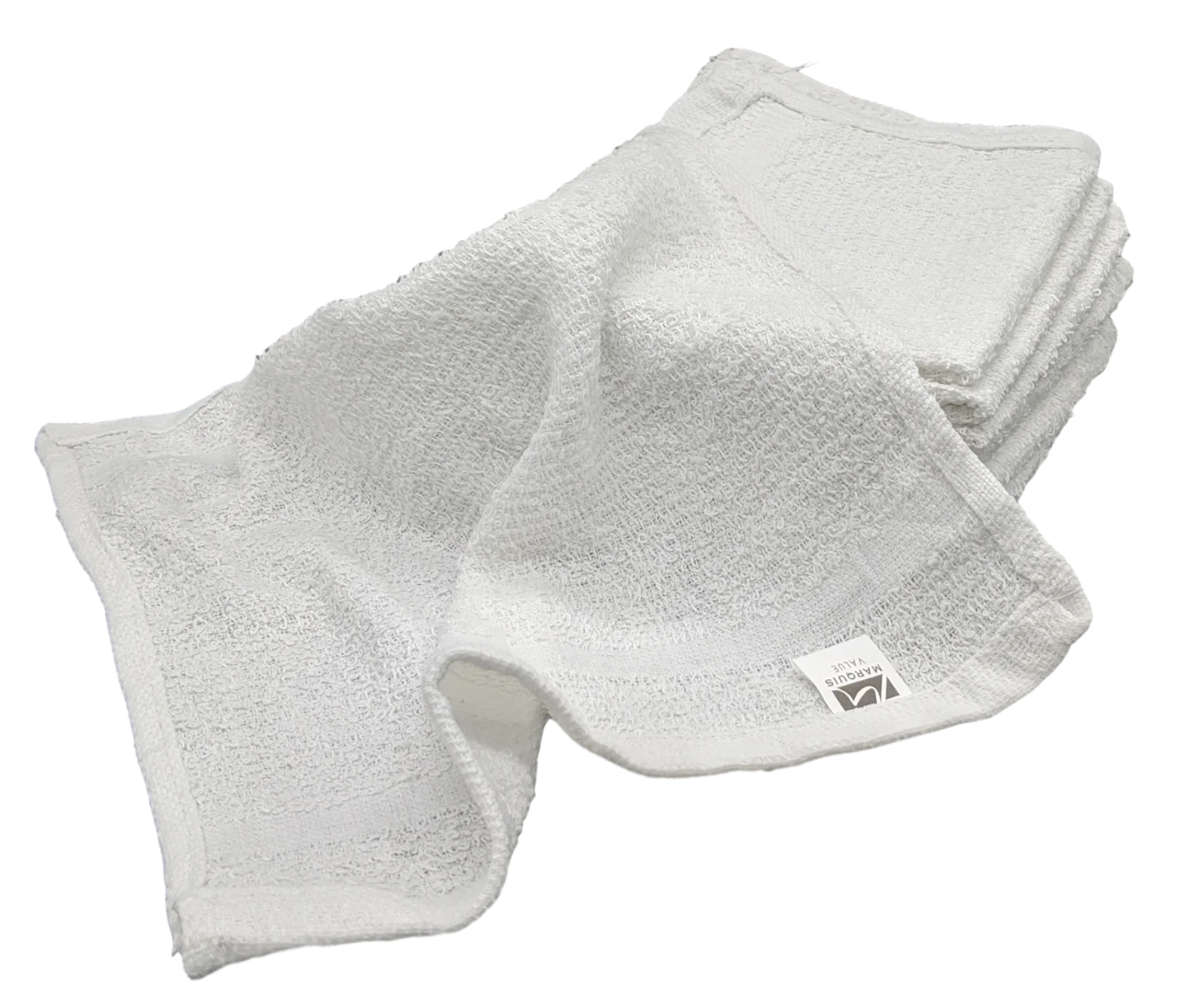 36 Pack - 12 x 12 White Cotton Ribbon Washcloths Rags - Lt Weight Thin  Cloth Rags - Bath/Exfoilating/Kitchen/Garage - 1 lb per Dozen