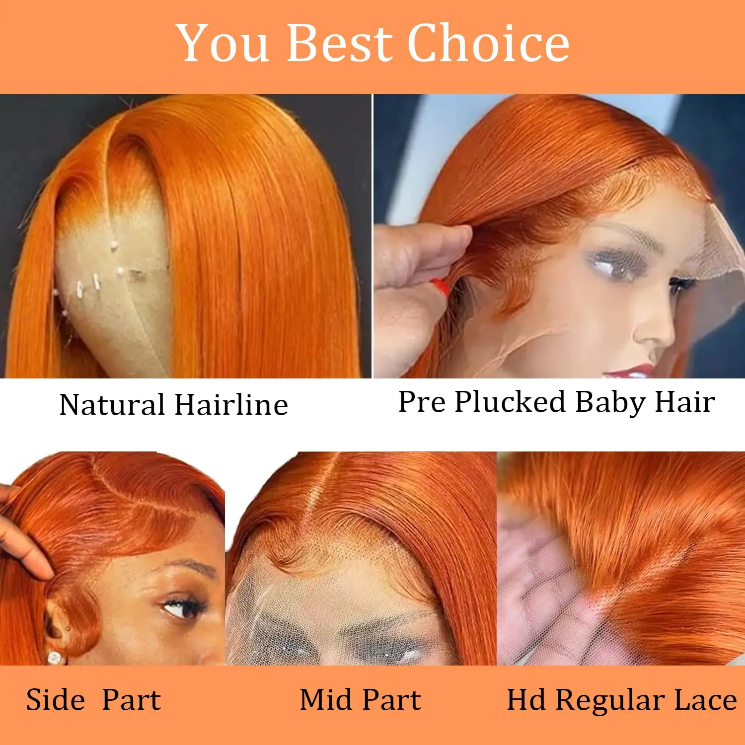 250% 26 Inch Ginger Lace Front Wigs Human Hair Pre Plucked 350 Orange Wigs 13x4 Lace Front Ginger Orange Straight Human Hair