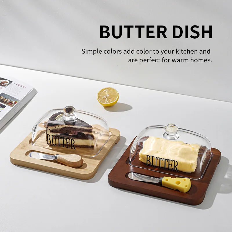 new glass covered cheese butter cheesecake dessert box Nordic style butter dish with knife