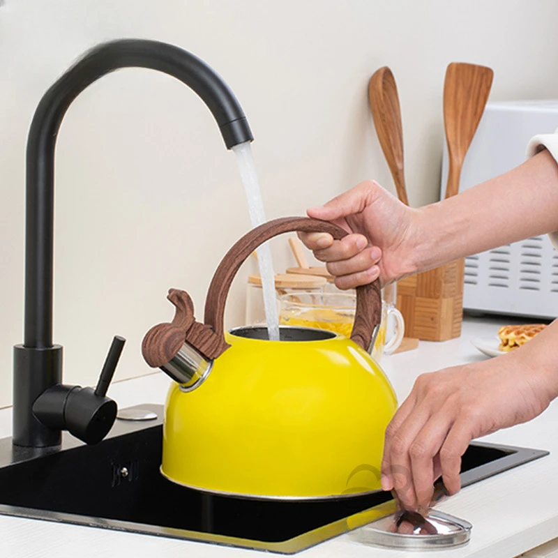 Yellow Stainless Steel 2.5L Whistle Whistle Pot Chiming Kettle Tea Kettle Domestic Water Enamel Pot Birthday Gifts