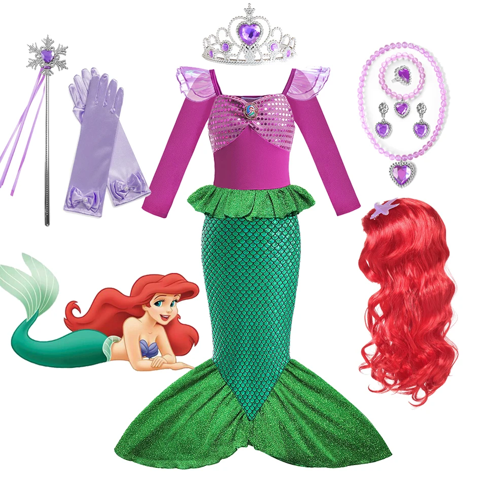 

Disney Girl Little Mermaid Ariel Costume Halloween Kids Dress For Girls Carnival Birthday Party Clothes Cosplay Mermaid Dress