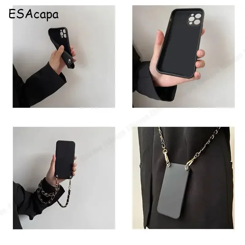 Sleek Metal Leather Chain Crossbody Phone Case with Matte Silicone Finish