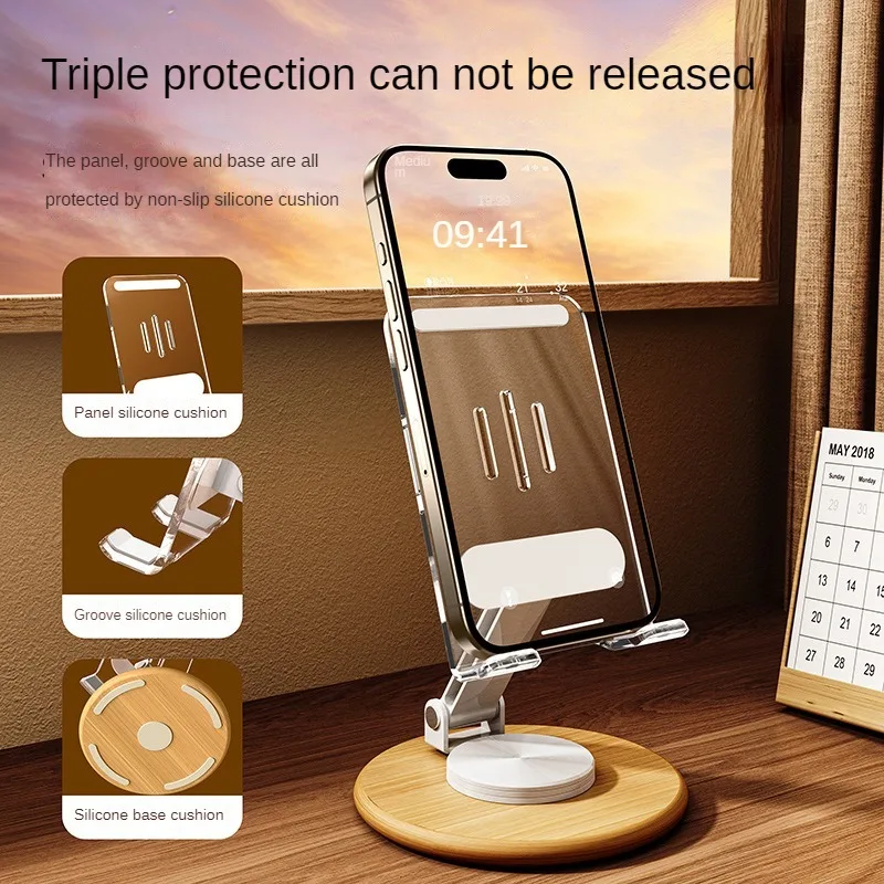 Desktop Live Solid Wood Mobile Phone Holder Foldable Multifunctional Bedside Catching Up Lazy Mobile Phone Holder Transparent