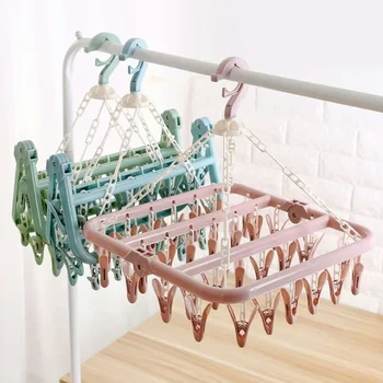 Appendiabiti pieghevole in plastica Asciugamani Calzini Reggiseni Stendibiancheria intima con 32 clip Strumenti salvaspazio per l'organizzatore dell'armadio 1