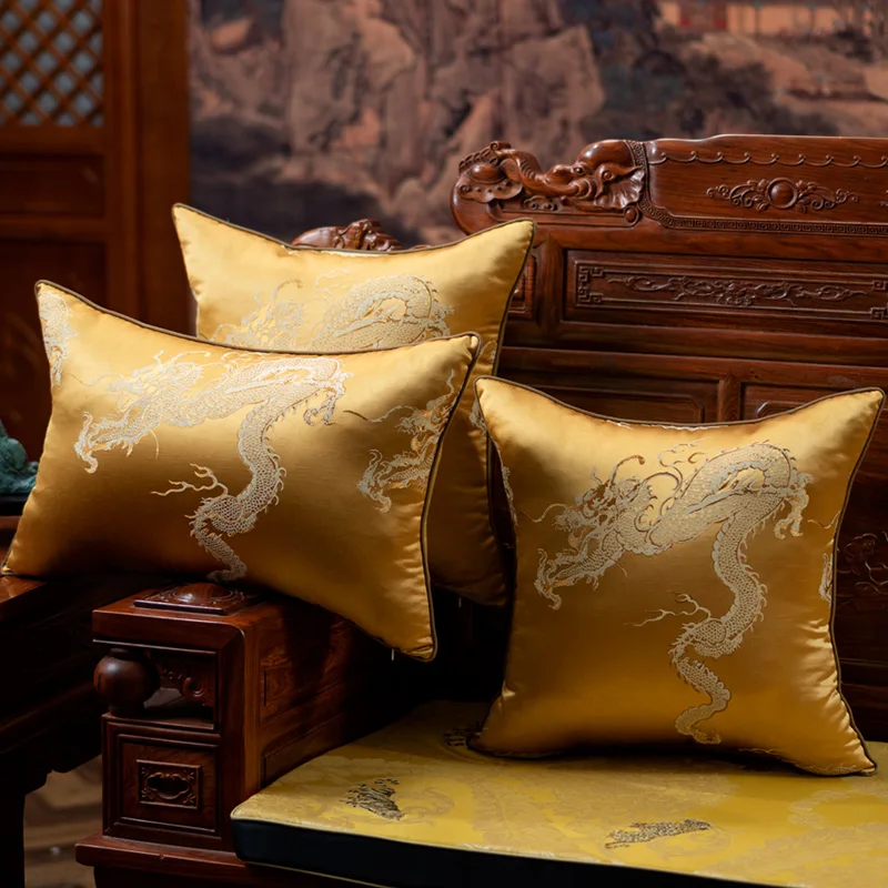 

Gold Dragon Pillows Chinese Cushion Case Shiny Decorative Pillow Cover For Sofa Modern Chinese Traditional Jacquard Home Deco