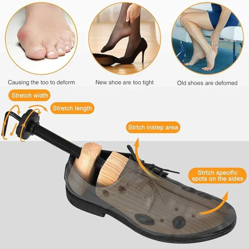 1Pc Woden Shoe Stretcher Women and Men's Shoe Widener Adjustable Wood Shoe Shaper Expander for Wide Feet Stretch Length & Width 5