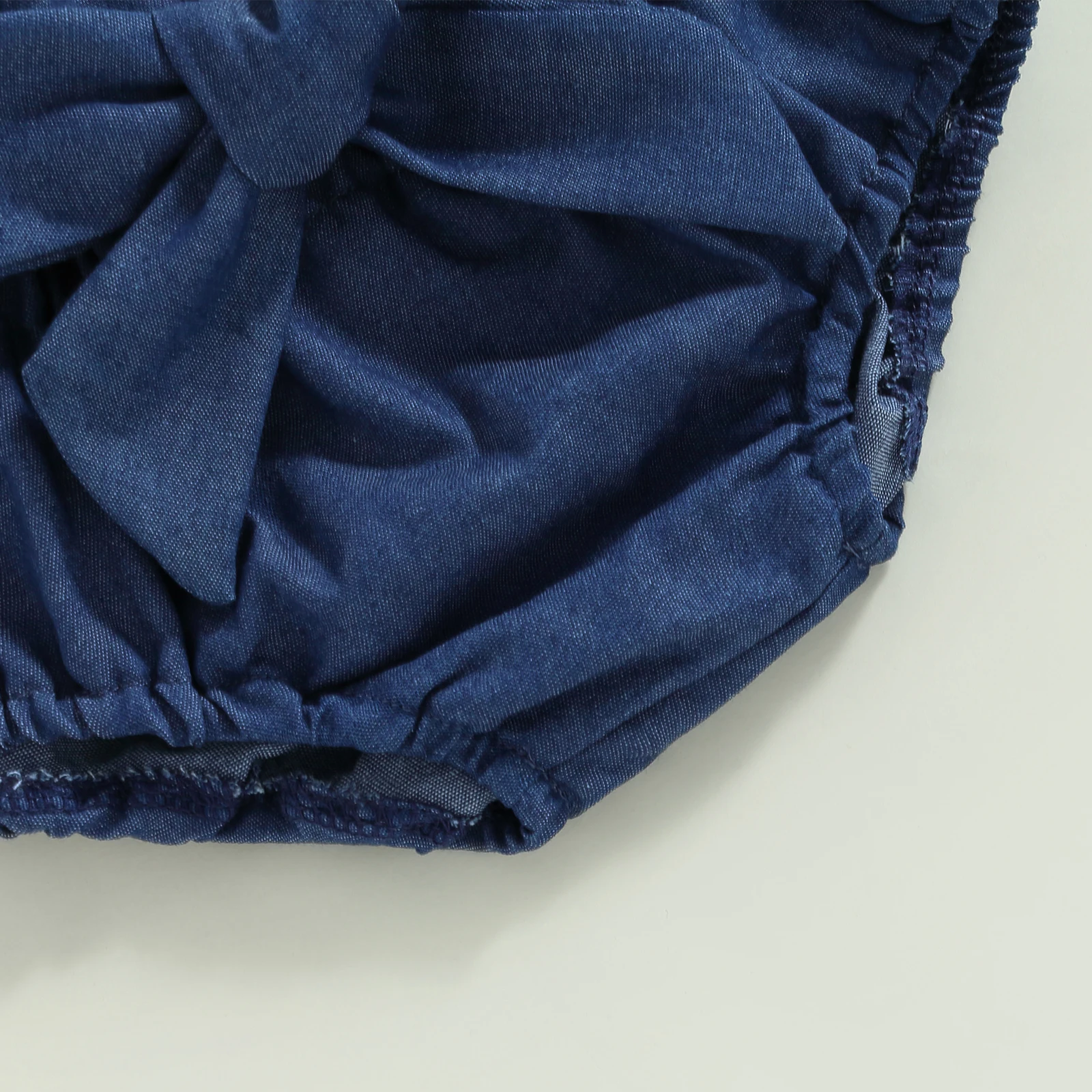 Citgeett 여름 여아용 단색 홀터 넥 니트 스웨터 롬퍼 데님 반바지 벨트 머리띠 의류 세트