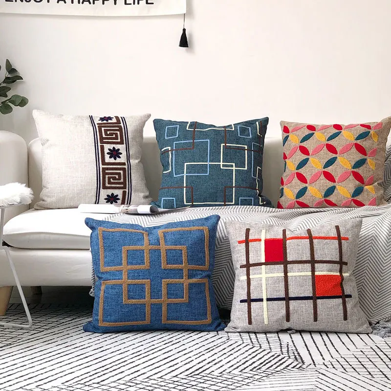 

Square Decoration Home Printed Cushion Cover 45x45 Flowers Living Room Decoration Leaf Polyester Linen Colorful Decorative E0484