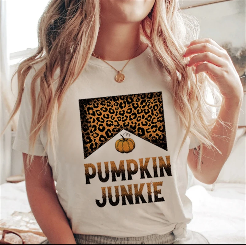 Lettera stampata bianca cartone animato Halloween autunno maglietta casual vestiti tendenza anni '90 donna donna T costume donna stampa grafica925_voghion.com