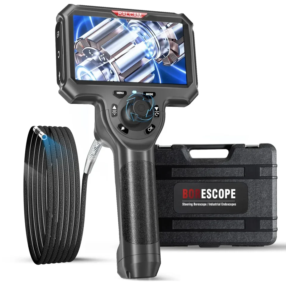 360 ° 조이스틱 관절 산업 등급 보어스코프, 6mm 4 웨이, 5 인치 IPS 1MP 내시경 검사 카메라, 6LED 조명