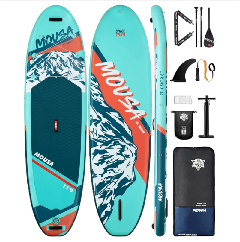 

MOUSA Inflatable Stand Up Paddle Boards, 11'x34''x6'' Ultra Wide SUP w/Shoulder Strap, 1600D Backpack, 6 Extra D-Rings, All-Roun