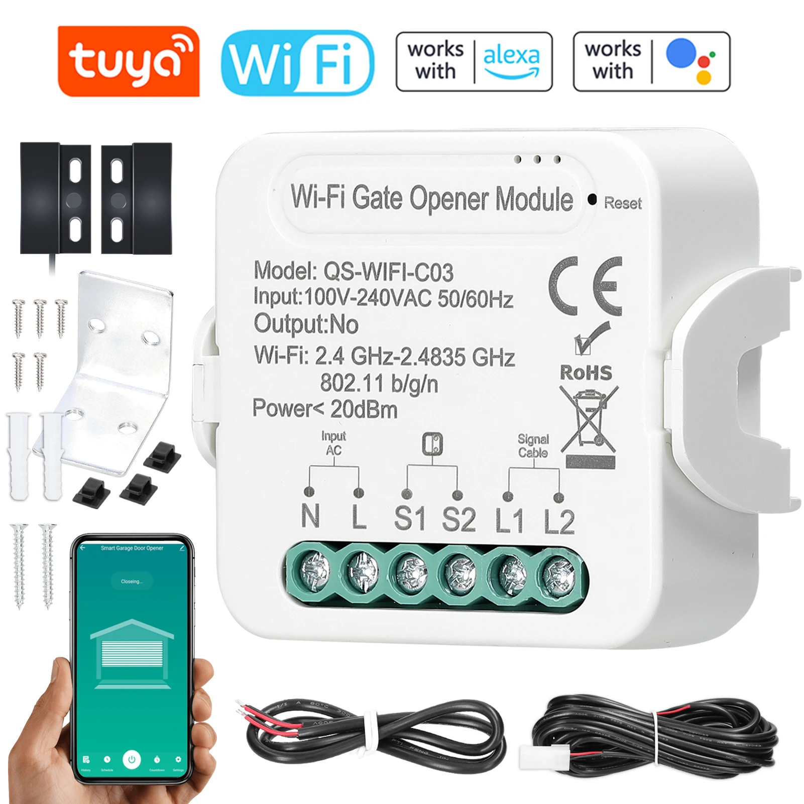 Automatische schuifpoort opener, Tuya Auto Gate Control Opener Opening Deur Garage 433 Gate Externe Ontvanger 12v 24v 220v draadloze Portal Control Modules voor zware oprit schuifpoorten(RFA for Recev