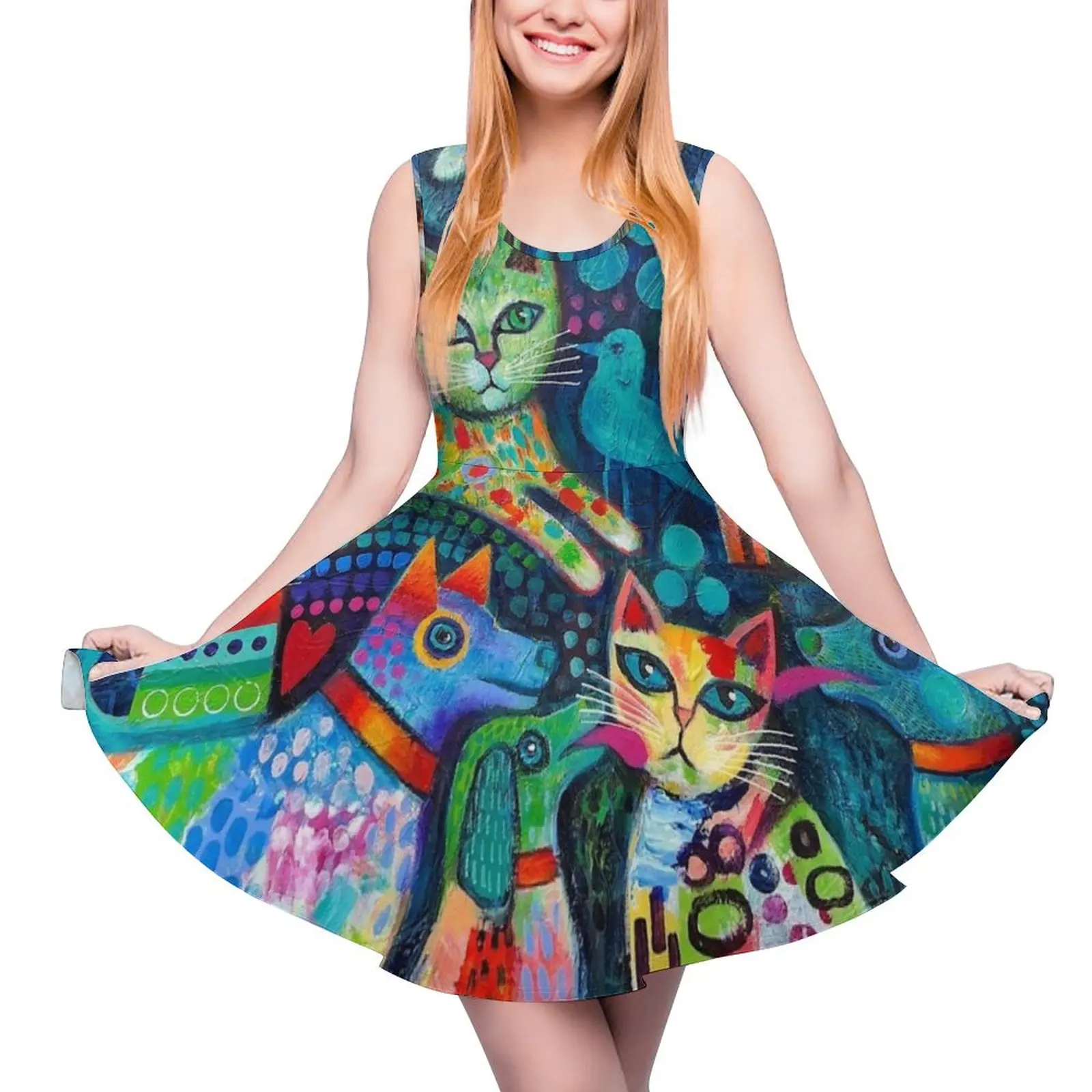 Dogs and Cats Sleeveless Dress summer dress for women 2024 Long dress woman