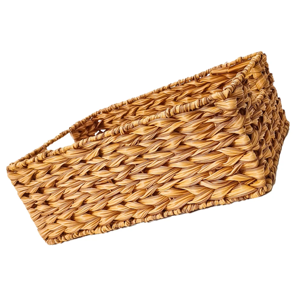 

Woven Storage Basket Shelves Laundry Baskets Toy Natural Wicker Hyacinth Storage Basket Handle Desktop Holder