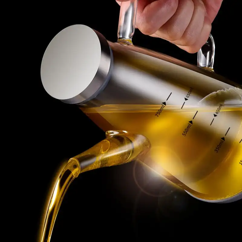 1000ML Olive Oil Dispenser Bottle with Rubber Base-Glass Oil & Vinegar Cruet with No-drip Pourers, Easy Refill and Cleaning