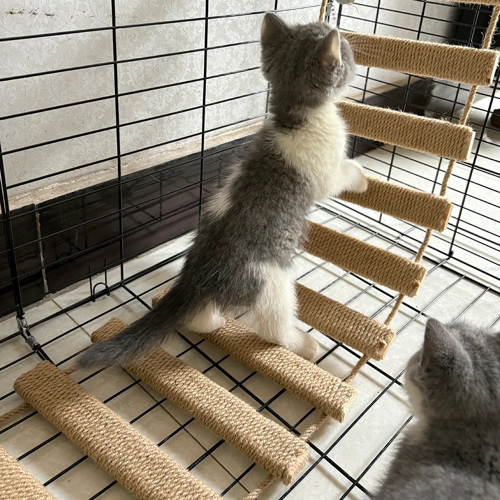 Sisal-Katzenbrückenleiter, multifunktionaler Katzenkletterrahmen und Möbel, Katzenkletterleiter aus Holz, geeignet zum Spielen von Katzen – Detail 3