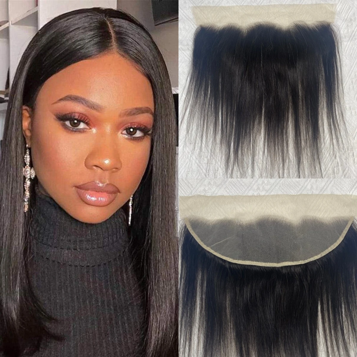 13x4 Lace Frontal Closure Ear to Ear Lace Frontal Brazilian Straight Human Hair Closure Free Part Natural Black