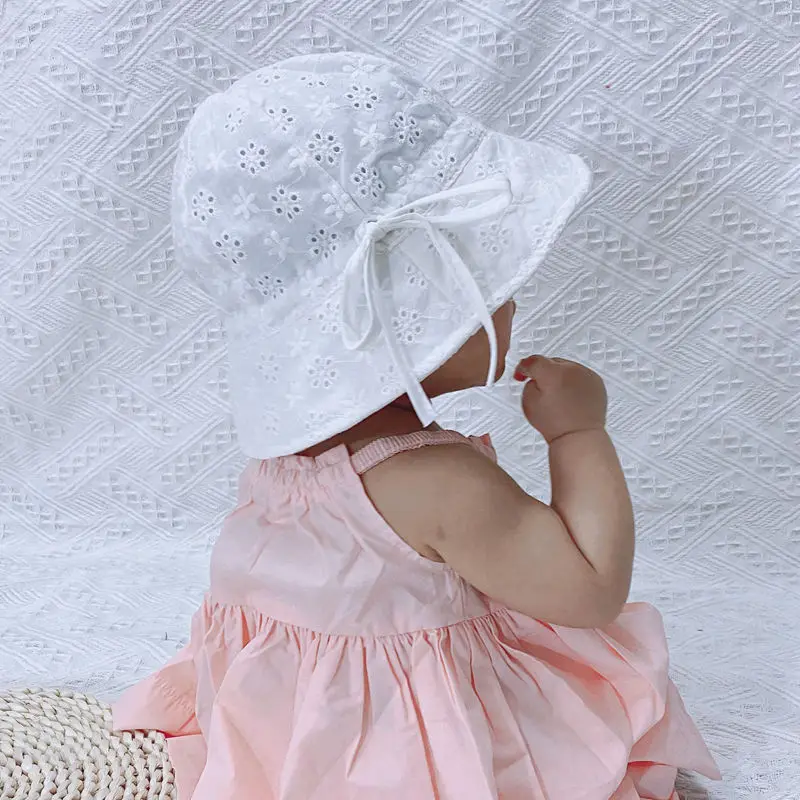 YWSZBBST - Panamá al aire libre de verano, bebé niñas sombrero de encaje Bowknot sombrero de bebé de algodón sombrero de playa gorra de sol chicos niño sol gorra