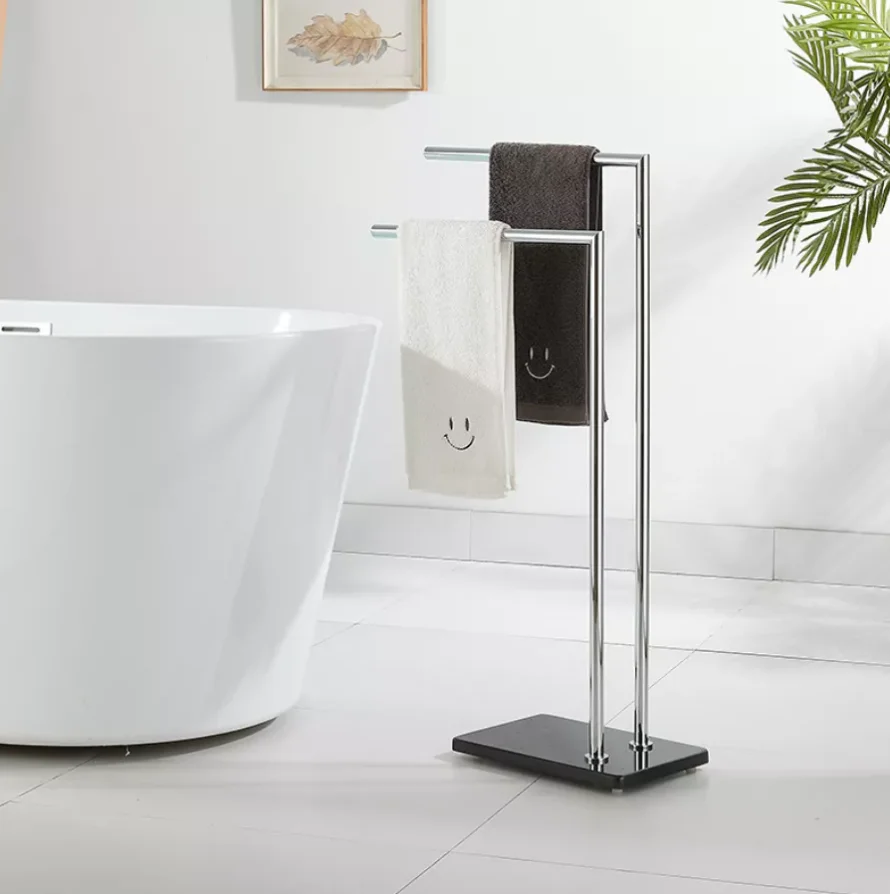 Black and white marble towel rack floor towel hanging bar bath