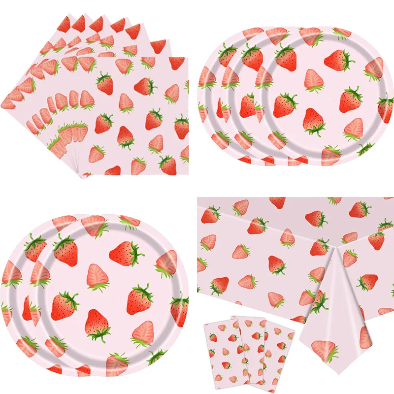 

Strawberry Birthday Party Decoration Paper Plate Napkins Disposable Tableware Summer Wedding Kid Girls Birthday Party Supplies