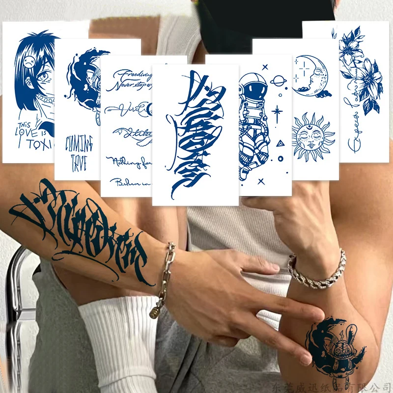 Temporary Tattoo Sticker Letter Rhombus Square Totem Line Tattoo Stickers Geometric Wave Tattoo Fake Tattoos for Men Women