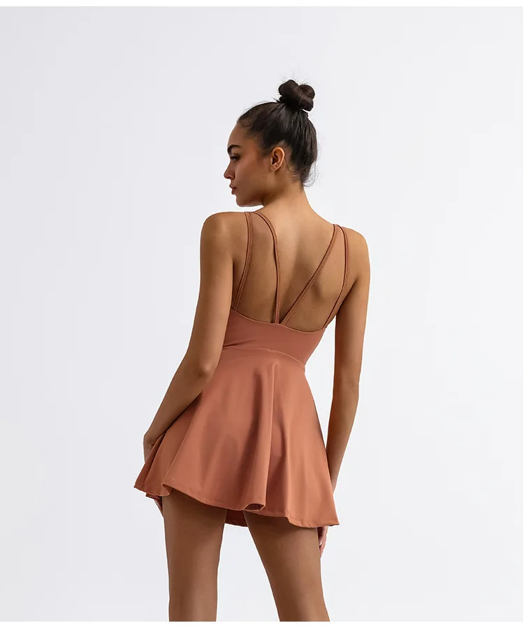 One Piece Cloud Hide Sexy Back Sports Dress Pocket Tennis Dresses Women Safe Shorts Gym Golf Yoga Suit Fitness Dance Long Skirt