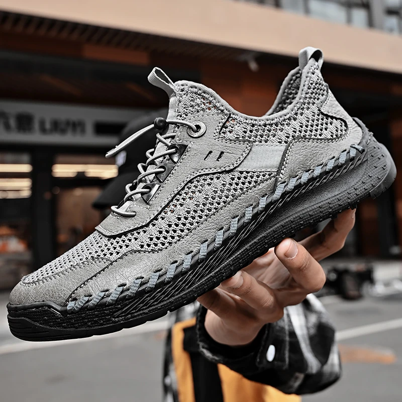 

Summer Mesh Men Sandals Luxury Breathable Leather Casual Shoes Men Beach Sandals Fashion Outdoor Mens Slippers Designer Shoes