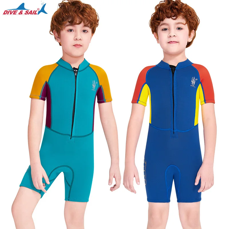 

Children's Wetsuit Boys' 2.5mm Neoprene One-piece Warm Swimsuit Short Sleeves Kid's Thickened Swimming Snorkeling Diving Suit