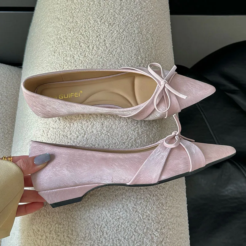 New 2025 Fashion Pointed Toe Women Flats With Shoes Soft Butterfly-Knot Female Slip On Footwear Shallow Ladies Flats Shoes 2
