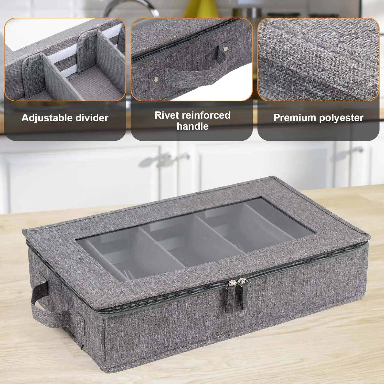 Flatware Utensil Storage Case, Silverware Storage Box Chest with Adjustable Dividers, Cutlery Storage Holder with Zipper Lid for 3