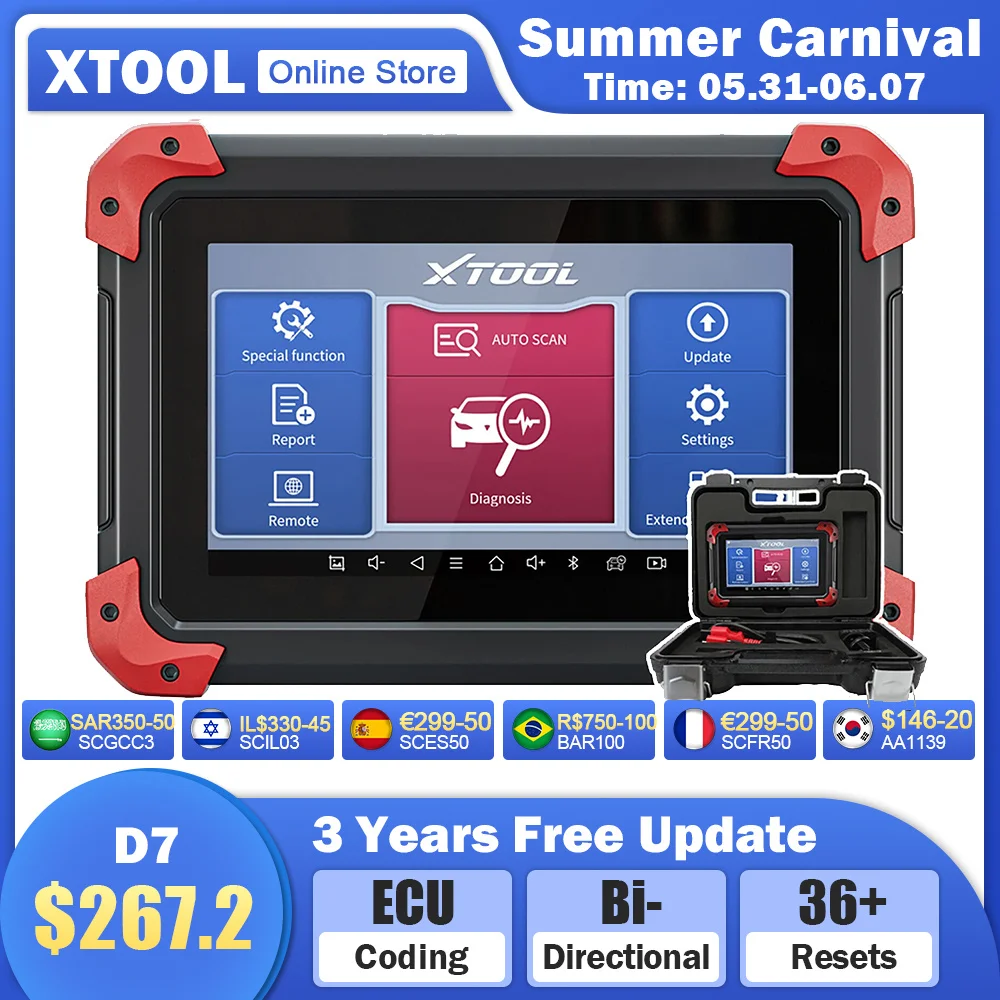 2024 New XTOOL D7 Automotive Diagnostic Tool OBD2 Scanner All System Diagnosis Active Test ECU Coding Key Programming 36+ Resets