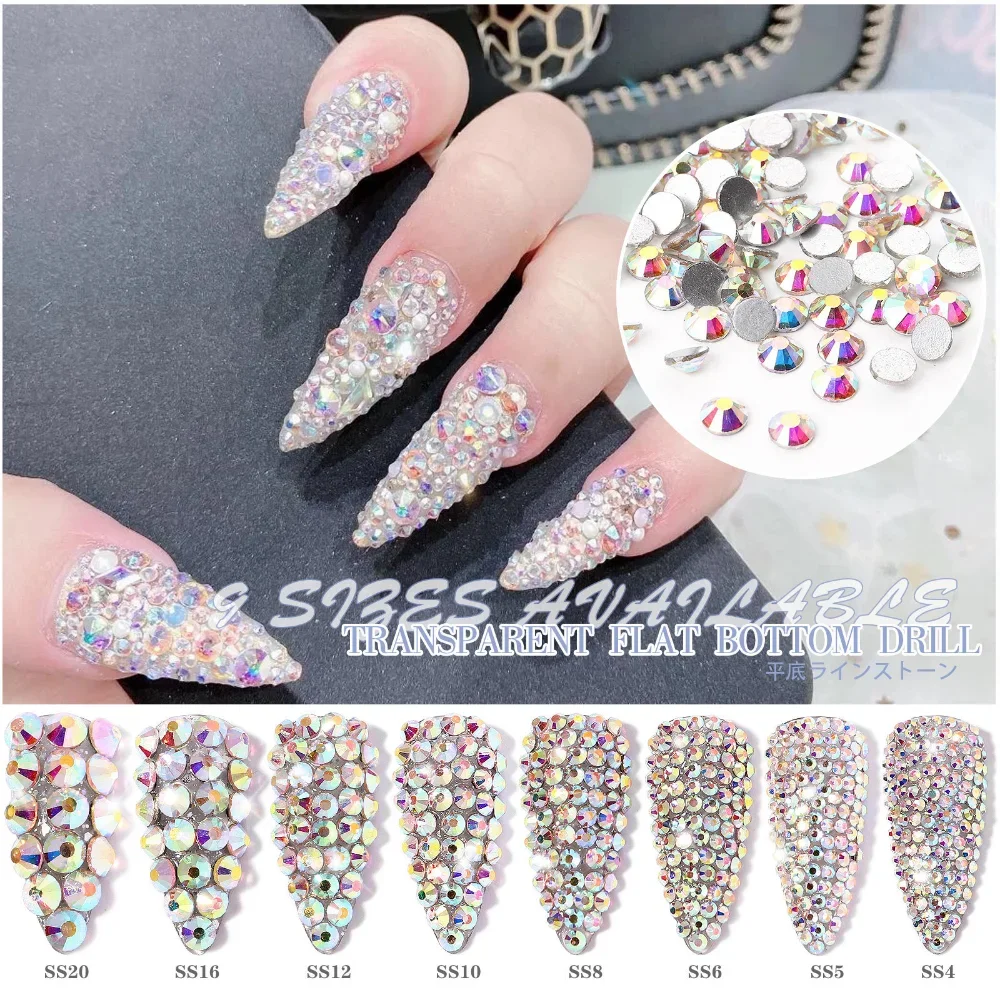 

ss3-ss8 1440pcs Clear Crystal AB 3D FlatBack Nail Art Rhinestones Diamonds Gems 3d Nail Charms Shoes and Dancing Decorations