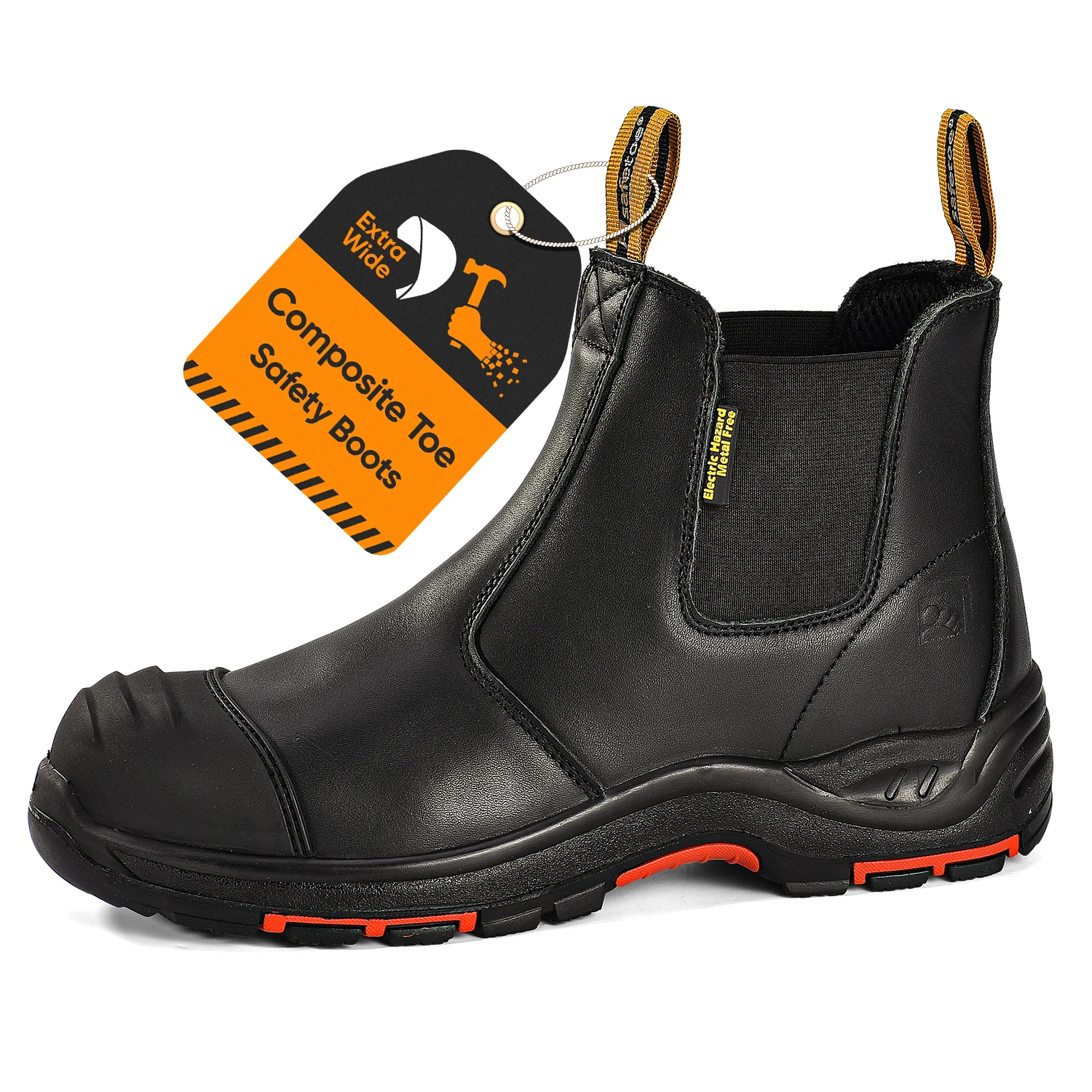 

SAFETOE Heavy Duty Men Safety Work Boots, S3 Black Site Dealer,Composite Toe Cap, LacelessSlip On Waterproof Leather,Gel Insole