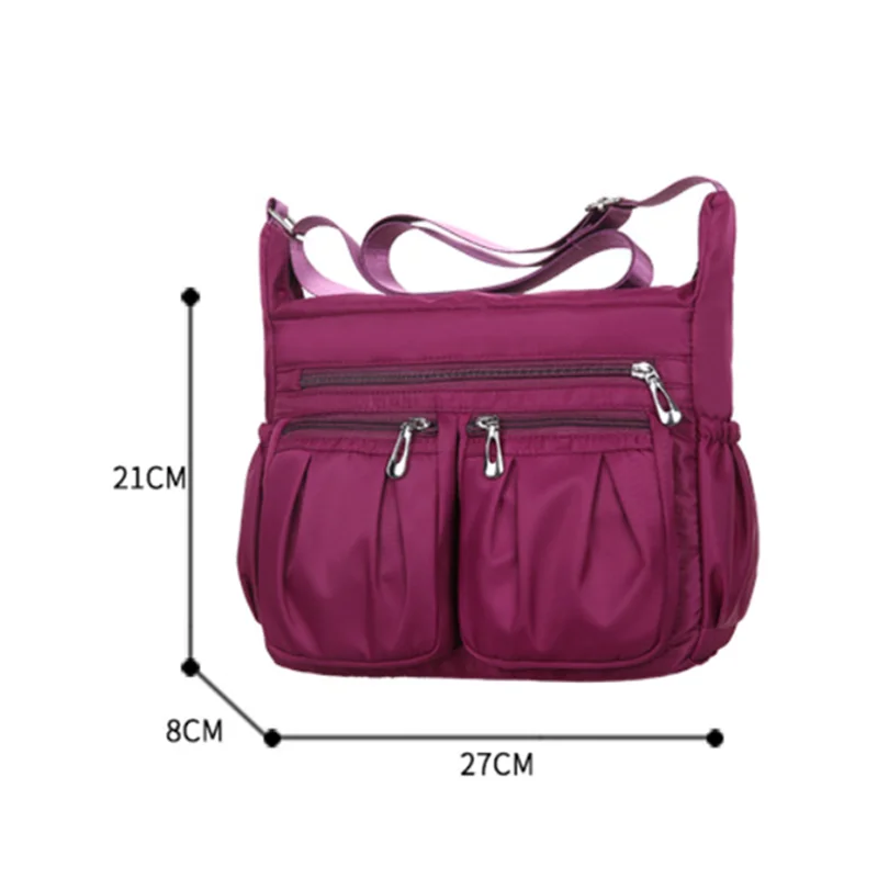 Solid Color Nylon Shoulder Crossbody Bag with Multi Layer Zipper Pocket, Adjustable Shoulder Strap Women's Bag for Work, Travel